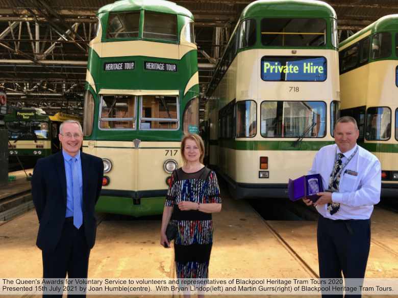 Joan Humble presented The Queen's Award for Voluntary Service to the volunteers and representatives of Blackpool Heritage Tram Tours