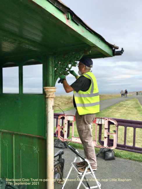 17th Sept 2021 re-painting the promenade shelter Blackpool Civic Turst