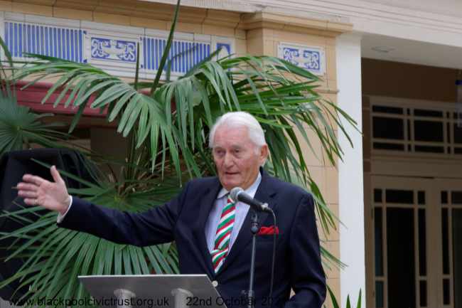 Mr Andrew Zsigmond, UK Hungarian community makes a speech at the Blue Plaque unveiling in Blackpool Winter Gardens