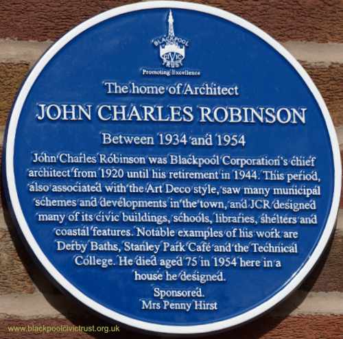 John Charles Robinson, Chief Architect Blackpool 1920-1944 Blue Plaque
