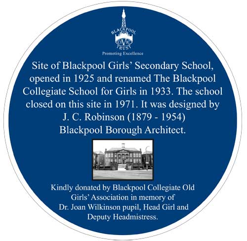 Blackpool Civic Trust, Blue Plaque, Site of the Former Collegiate School, Blackpool