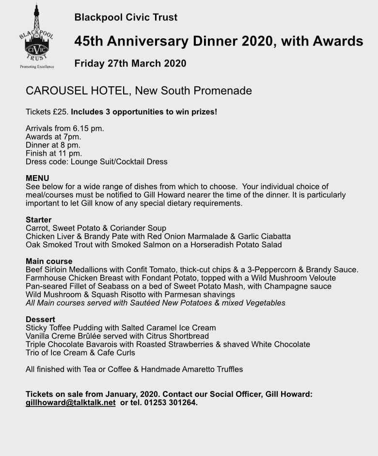 Blackpool Civic Trust Dinner and Awards 27th March 2020
