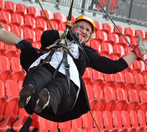 Blackpool Civic Trust Chairman Elaine Smith on the Wembley Zip Wire