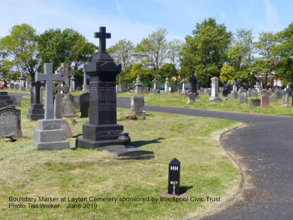 Boundary Marker at Layton Cemetery sponsored by Blackpool Civic Trust