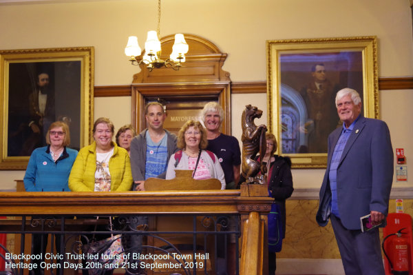 Vice-President of Blackpool Civic Trust, Barry Shaw, pictured alongside one of his tour groups on Heritage Open Day at Blackpool Town Hall