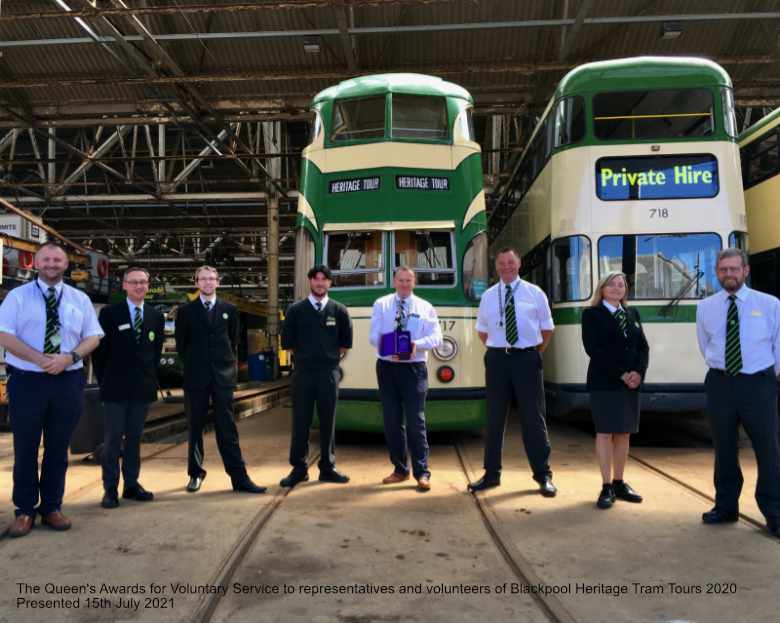 The Queen's Award for Voluntary Service to the volunteers and representatives of Blackpool Heritage Tram Tours