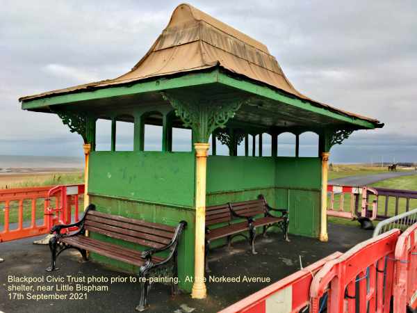 Prior to re-painting the Promenade Shelter at Norkeed Avenue, Little Bispham, Blackpool Civc Trust  17th September 2021