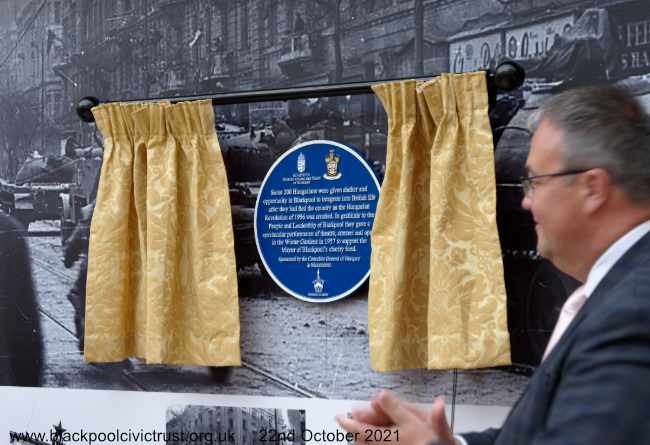 The Hungarian Secretary of State for Foreign Affairs and Trade, His Excellency Mr Csaba Balogh unveils the Blue Plaque at Blackpool Winter Gardens
