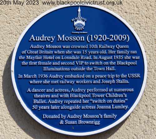 Blue Plaque for Audrey Mosson, Blackpool.   www.blackpoolcivictrust.org.uk