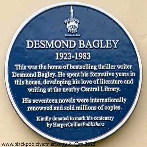 Blue Plaque for Desmond Baguley writer, donated by HarperCollinsPublishers  October 2023  Blackpool Civic Trust