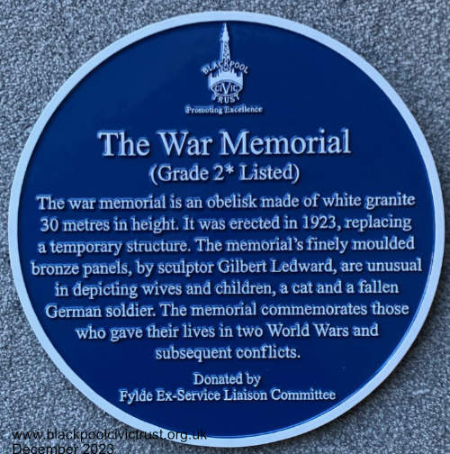 The revised Blackpool War Memorial Blue Plaque, 12th December 2023    Blackpool Civic Trust