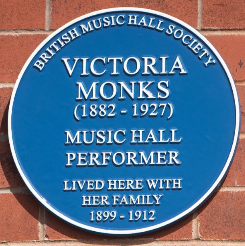 Blue Plaque - Victoria Monks, Music Hall Performer - British Music Hall Society April 2024