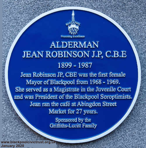 Blue Plaque for Jean Robinson first femail Mayor of Blackpool 1968-9