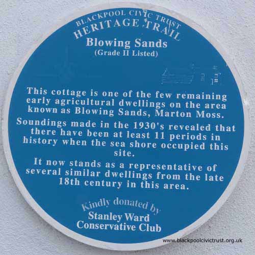 Blackpool Civic Trust, Blue Plaque, Blowing Sands is one of the few original agricultural cottages from the late 18th Century.