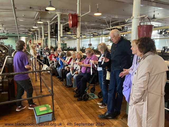 Blackpool Civic Trust learn about carding machinery at Helmshore Mill Textile Museum.