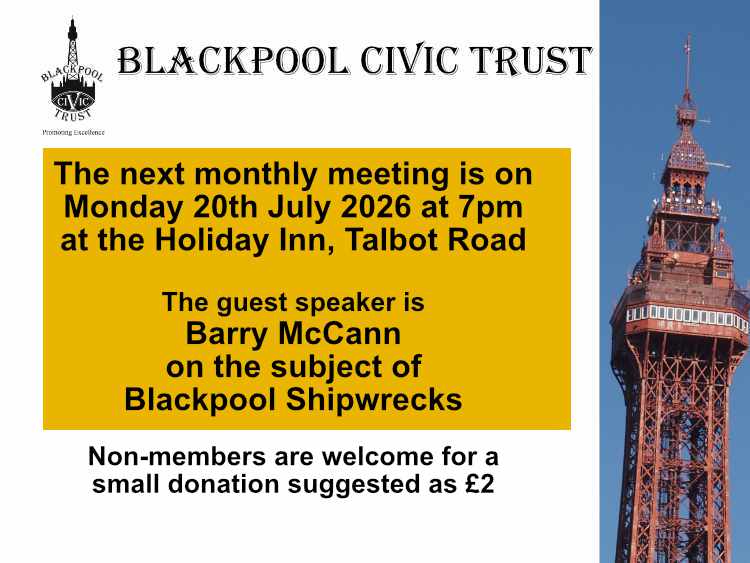 Blackpool Civic Trust Monthly Meeting at the Holiday Inn Talbot Road Blackpool. Barry McCann is the guest speaker talking about Blackpool Shipwrecks